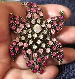 Beautiful Betsey Johnson Rhinestone Starlight Lilly Brooch Shades Pink On Black - Picture 1 of 11