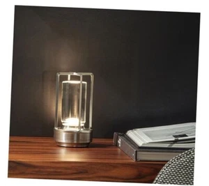 Portable Metal Table Lamp for Indoor/Outdoor ,Rechargeable Cordless LED Silver - Picture 1 of 7