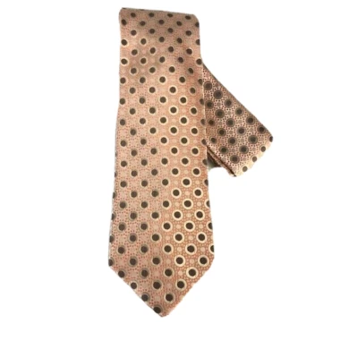 Conjunto de corbata y pañuelo para hombre St. Patrick marrón naranja crema patrón de lunares 3,5" Foto 1 de 4