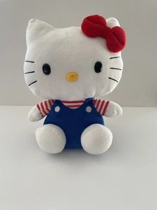 Ty Hello Kitty blauer Overall rote Schleife rot weiße Streifen Shirt 9 Zoll 2010 Plüsch - Bild 1 von 5