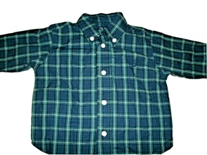 Chaps Boys Button Down Shirt Green Blue Plaid Cotton Long Sleeve 12 Months New - Picture 1 of 10