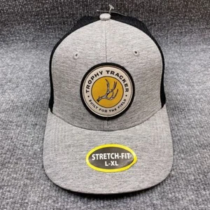 Trophy Tracker Hat Cap Stretch Fitted Large Mens Gray Black Mesh - Picture 1 of 11