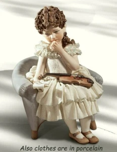 Statua Donna e violino Statuina Bambina musicista Figura Porcellana Capodimonte - Picture 1 of 12