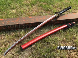 Blutrote Romantik Japanisches Samurai Katana Schwert Kohlenstoffstahl Klinge Messing Tsuba - Bild 1 von 9