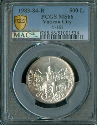 1983-84 R VATICAN CITY SILVER 500 LIRE ANO SANTO  PCGS MS66 MAC FINEST . - Image 1 of 2