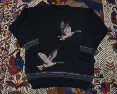 复古 Charter Club 羊毛针织鸭鸟毛衣黑色女式娇小尺寸 S/M — 第 1/4 张图片