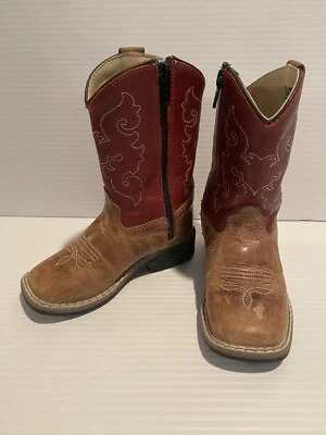 Botas de cuero Old West Youth 6.5D rojas y marrones tacón bajo interior cremallera suelas de goma Foto 1 de 4