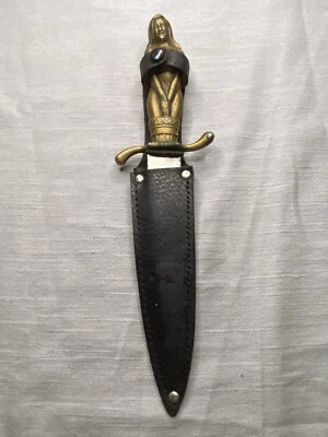Cuchillo daga doncella desnuda Korium vintage y funda de cuero Foto 1 de 4