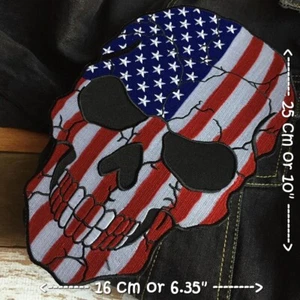 America USA FLag Skull Biker Motorcycle Iron on Embroidered Large Back patch XL - Picture 1 of 2