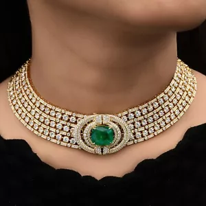 Collar Gargantilla 35,65 Tcw Diamante Natural SI/H Zambia Esmeralda Oro Amarillo 18k - Imagen 1 de 11