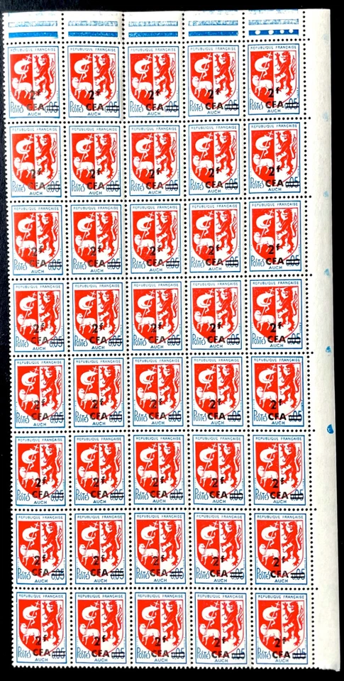 French Africa Reunion Island Block of 40 Mint Stamps Auch, France Coat of Arms - Image 1 of 1