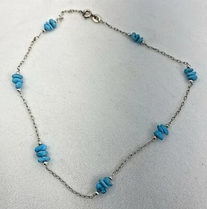 Sterling Silber .925 ~ Dornröschen Türkis ~ 11" Fußkettchen Fußkettchen   - Bild 1 von 6