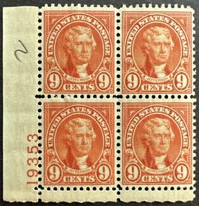 US 1927 Scott 641 Plate # Block of 4 MH OG Thomas Jefferson - Picture 1 of 2