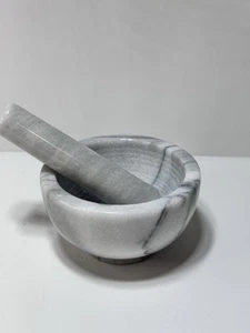Mortar And Pestle Set Classic Marble Natural Stone White Pestal To Grind Food US - Picture 1 of 11