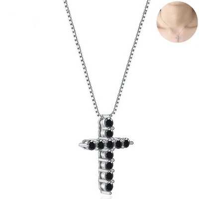 5.5cttw D VVS1 Black Moissanite Cross Pendant Necklace 925 Sterling Silver GRA - Image 1 of 4