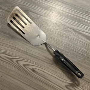 Vintage Foley Chrome-Plated Slotted, Angled Spatula w/Black Plastic Handle USA - Picture 1 of 7