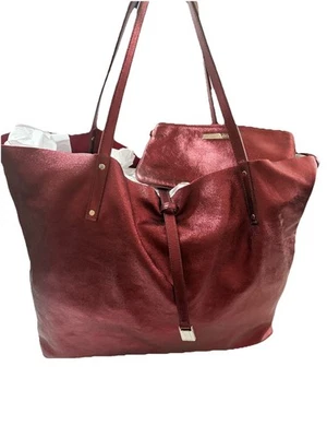 Tiffany & Co. Reversible Metallic Leather/ Suede Tote  Bag Burgundy Pouch Italy - Image 1 of 4