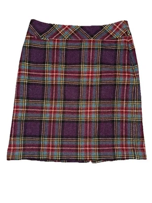 Falda a Cuadros LL Bean Mezcla de Lana 10 Púrpura/Negro Abertura Trasera Cremallera Lateral Oscura Academia Foto 1 de 4