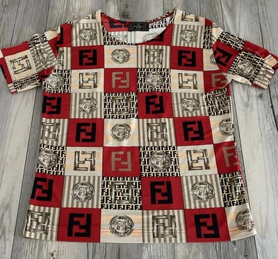 FENDI Womens Roma Amor Luxury Top Rare HTF All Over Logo Print Made Italy (READ) - Image 1 of 4