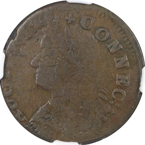 1787 Connecticut 1/2p M25-m W3105 R5+ Drapierte Büste links NGC VG10 - Bild 1 von 3