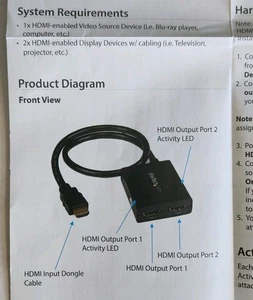 StarTech ST122HD4KU 4K HDMI 2-Port Video Splitter, Powered by USB/Power Adapter - Picture 1 of 5