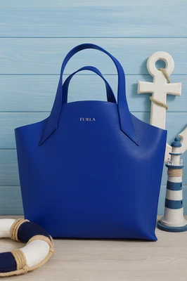 NUEVO FURLA Bolso de Mano Pequeño de Cuero Azul Jucca/Bolso de Mano Superior Abierta AUTÉNTICO BOLSO FURLA Foto 1 de 4