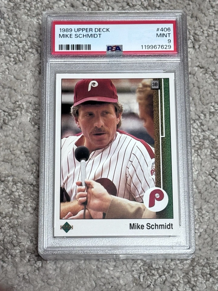 Tarjeta de béisbol PSA 9 1989 CUBIERTA SUPERIOR CORTE MIKE SCHMIDT PHILADELPHIA PHILLIES Foto 1 de 1