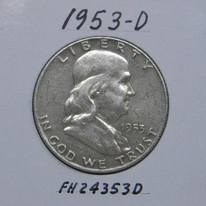 Moneda de medio dólar Franklin 1953-D, 90% plata - Imagen 1 de 2