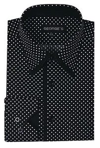 Men's Classic Polka Dot Design Dress Shirt Aqua Black Brown Tan 151/2~201/2 - Picture 1 of 10