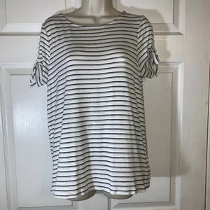 Bobeau Women’s Ivory, Grey, And Black Striped T Shirt Size S - Picture 1 of 9