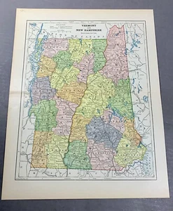 Antique 1891 Vermont & New Hampshire County Atlas Map Old Original - Picture 1 of 11