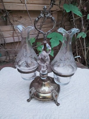 Très Joli Serviteur ancien Huilier Vinaigrier Métal Argenté  - Photo 1/4