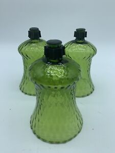 3 Vintage Green Optic Glass Swirl Sconce Votive Peg Candle Holder Shades 5.75”