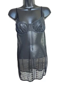 Victoria's Secret Babydoll Camisole Sheer Black Lace Underwire Bra Size 36C - Picture 1 of 5