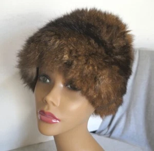 Vintage Woman's Brown Winter Formal Genuine Mink Fur Hat - Picture 1 of 9
