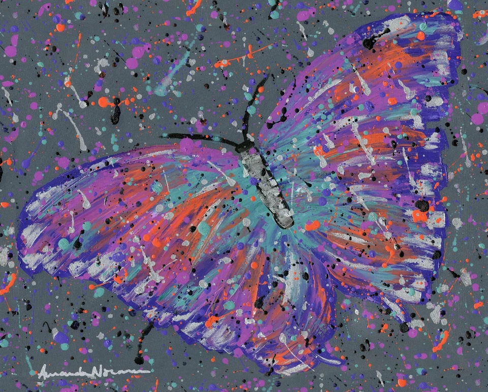 Colorful Rainbow Butterfly splash paint Art Print Of Painting By Amanda Norman - Image 1 of 1