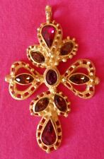 CHRISTIAN LACROIX  Kreuz Anhänger gold rot lila 8,5cm x 5,5cm Pendentif Cross