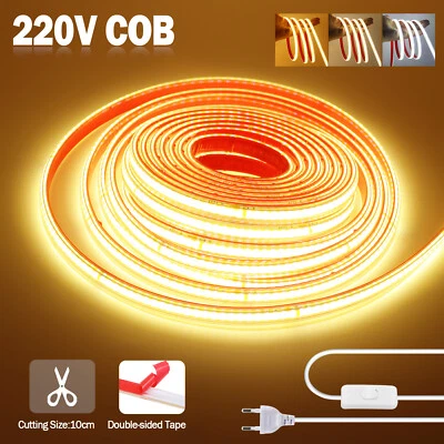 230V COB LED Streifen Wasserdicht Stripe Lichtband Selbstklebend Lichterkette - Bild 1 von 4