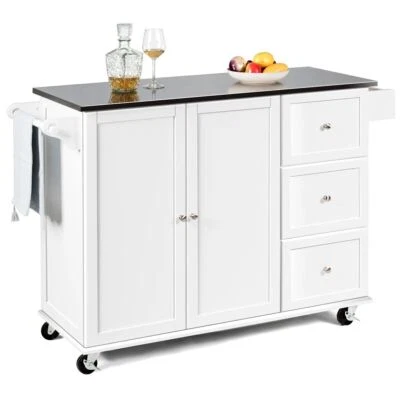 Kitchen Island Rolling Storage Trolley Cart Stainless Steel Countertop 2 Doors - Image 1 of 4