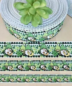 5/8, 7/8 & 1.5" (1 YD) St. Patrick's Day Ribbon Gnomes Shamrock Horseshoe - Picture 1 of 1