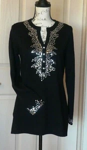 Allegra Damen Pullover schwarz mit Pailletten Schulter & Bündchen Größe M - Bild 1 von 4