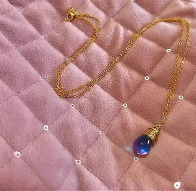 Collanina punto luce donna collanina vintage con pietra viola collana oro rosa - Immagine 1 di 2