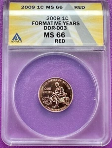 2009 1c Mint Error DDR-003 Lincoln Formative Years Cent ANACS MS66 Red - Picture 1 of 3