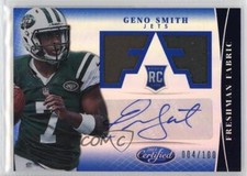 2013 Certified Freshman Fabric Mirror Blue 4/100 Geno Smith Rookie Patch Auto RC