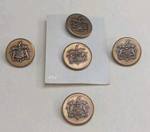 5 Vtg La Mode Gold Tone Shank Buttons Coat Of Arms Antique Crest 23mm No. 313  - Picture 1 of 6
