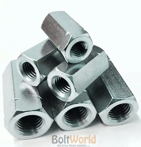 10- M6 x 18 DIN 6334 ZINC ACOPLAMIENTO TOTALMENTE ROSCADO UNIÓN CONECTOR TUERCA BARRA DE TACHUELAS - Imagen 1 de 2