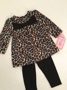 Nannette Girl Leopard Cheetah Fleece Top Leggings Set Size 12 24 Months Black  - Picture 1 of 5