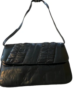 Eel skin purse ladies clutch with snap on strap black - Picture 1 of 8