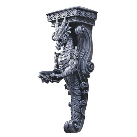 14" Guardian dragon gothic corbel shelf upright dragons candleholder sculpture Cover