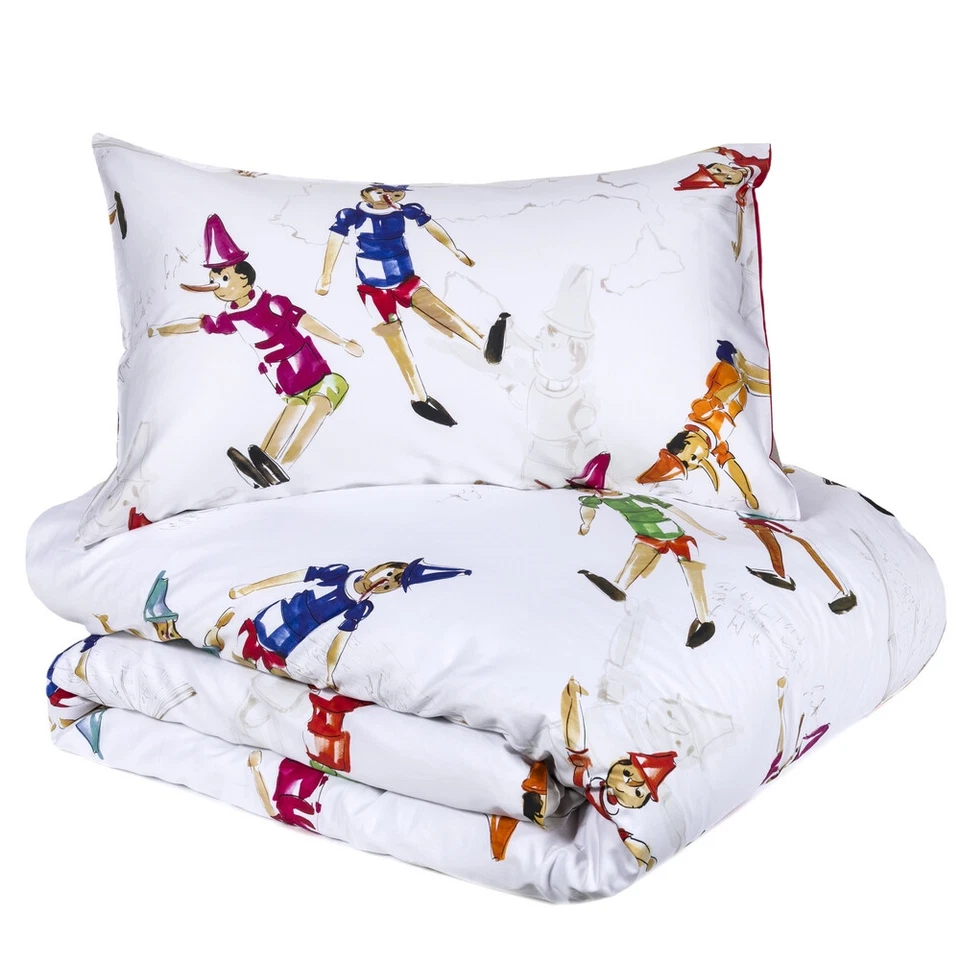 Copripiumino e federa FAZZINI Collodi Pinocchio bianco raso di cotone - Immagine 1 di 1